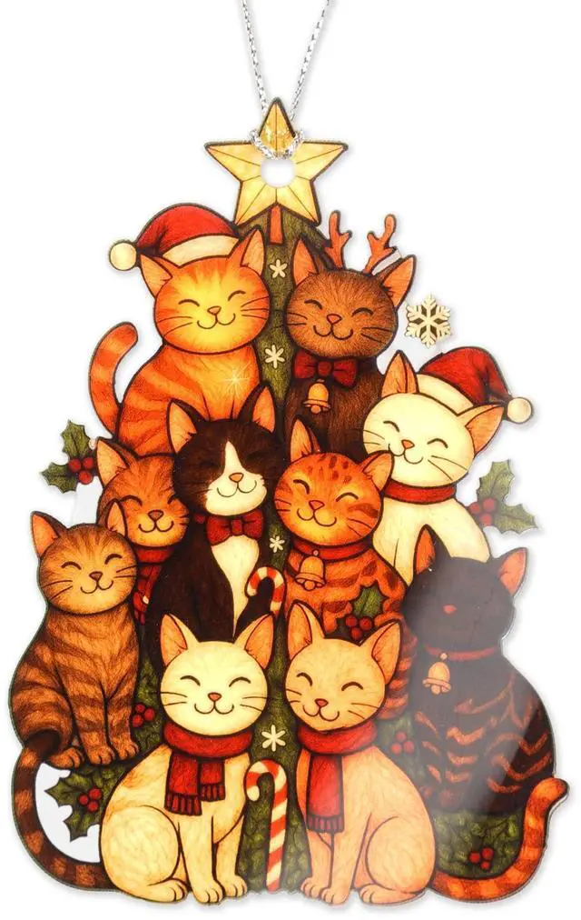 Main image of Christmas Ornaments 2026 - Cat Lover Gifts for Women, Colorful Cat Ornament for Christmas Tree, Cute Cats Ornaments, Black Orange Cat Ornament