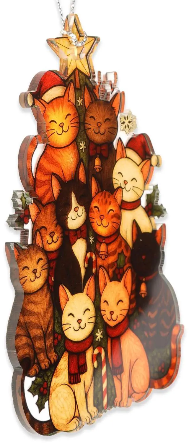 Alt view image 2 of 5 - Christmas Ornaments 2026 - Cat Lover Gifts for Women, Colorful Cat Ornament for Christmas Tree, Cute Cats Ornaments, Black Orange Cat Ornament