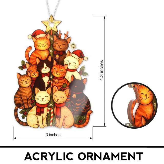 Alt view image 3 of 5 - Christmas Ornaments 2026 - Cat Lover Gifts for Women, Colorful Cat Ornament for Christmas Tree, Cute Cats Ornaments, Black Orange Cat Ornament