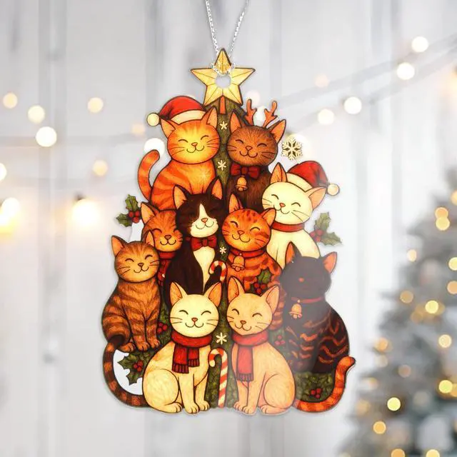 Alt view image 4 of 5 - Christmas Ornaments 2026 - Cat Lover Gifts for Women, Colorful Cat Ornament for Christmas Tree, Cute Cats Ornaments, Black Orange Cat Ornament