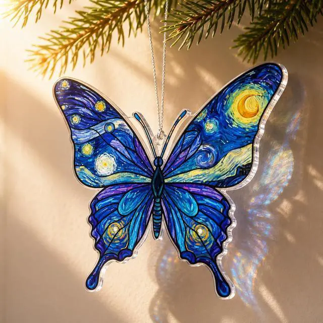 Alt view image 2 of 7 - Butterfly Starry Night Christmas Ornaments 2026, Butterflies Suncatcher Ornament for Window Tree Decor, Christmas Decorations, Butterfly Gifts for Women, Unique Holiday Fantasy Gifts