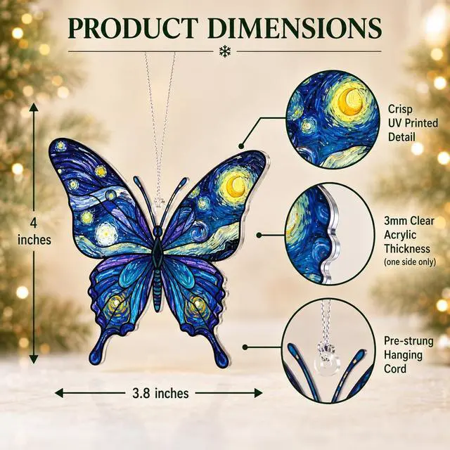 Alt view image 3 of 7 - Butterfly Starry Night Christmas Ornaments 2026, Butterflies Suncatcher Ornament for Window Tree Decor, Christmas Decorations, Butterfly Gifts for Women, Unique Holiday Fantasy Gifts