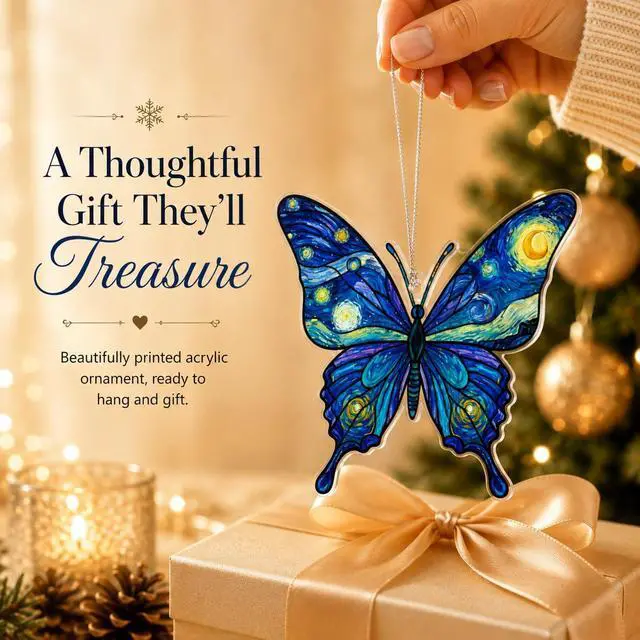 Alt view image 6 of 7 - Butterfly Starry Night Christmas Ornaments 2026, Butterflies Suncatcher Ornament for Window Tree Decor, Christmas Decorations, Butterfly Gifts for Women, Unique Holiday Fantasy Gifts