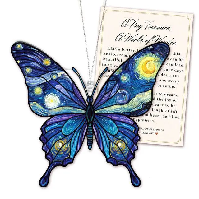 Alt view image 7 of 7 - Butterfly Starry Night Christmas Ornaments 2026, Butterflies Suncatcher Ornament for Window Tree Decor, Christmas Decorations, Butterfly Gifts for Women, Unique Holiday Fantasy Gifts
