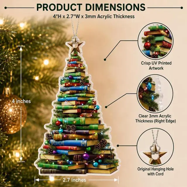 Alt view image 2 of 7 - Book Ornament, Book Ornaments for Christmas Tree, Christmas Ornaments 2026, Unique Book Lover Gift, Reading Decor for Tree, Literary Holiday Decoration, Gift for Readers, Teachers, Librarians