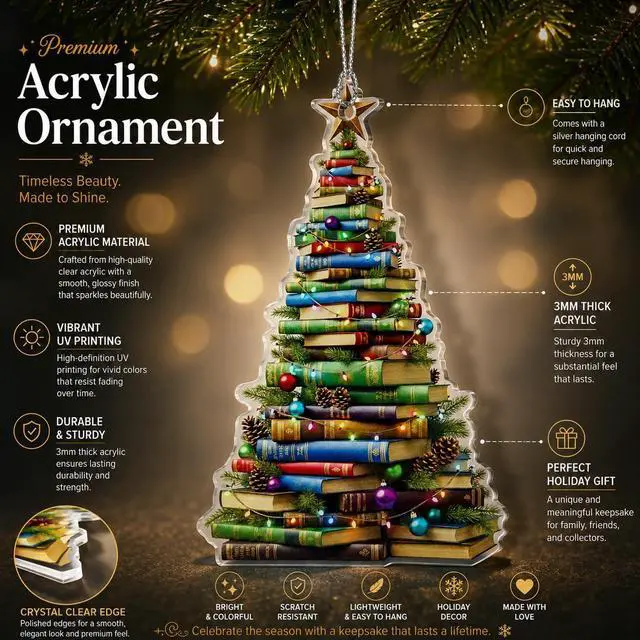 Alt view image 4 of 7 - Book Ornament, Book Ornaments for Christmas Tree, Christmas Ornaments 2026, Unique Book Lover Gift, Reading Decor for Tree, Literary Holiday Decoration, Gift for Readers, Teachers, Librarians
