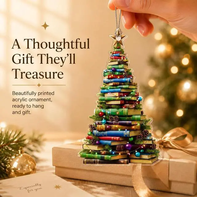 Alt view image 6 of 7 - Book Ornament, Book Ornaments for Christmas Tree, Christmas Ornaments 2026, Unique Book Lover Gift, Reading Decor for Tree, Literary Holiday Decoration, Gift for Readers, Teachers, Librarians