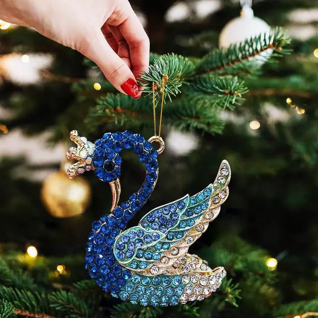 Alt view image 3 of 7 - Blue Swan Christmas Ornaments 2026, Handmade Metallic Ornament with Rhinestone, Elegant Cute Ornament for Christmas Tree, Beautiful Ornaments for Kids, Girls,Women
