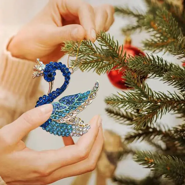 Alt view image 5 of 7 - Blue Swan Christmas Ornaments 2026, Handmade Metallic Ornament with Rhinestone, Elegant Cute Ornament for Christmas Tree, Beautiful Ornaments for Kids, Girls,Women