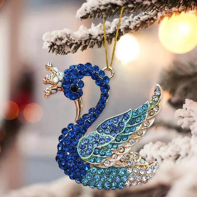 Alt view image 6 of 7 - Blue Swan Christmas Ornaments 2026, Handmade Metallic Ornament with Rhinestone, Elegant Cute Ornament for Christmas Tree, Beautiful Ornaments for Kids, Girls,Women