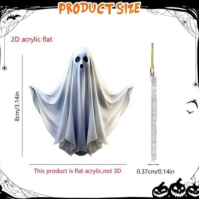 Alt view image 7 of 7 - 6 Pcs Halloween Hanging Ornaments for Tree Cute White Little Ghost Designs Halloween Spooky Acrylic Pendants Cartoon Ghost Hanging Ornaments Decorative for Holiday Party Craft Supplies