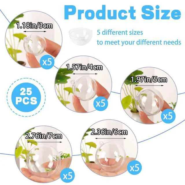 Alt view image 2 of 6 - 25 Set 50PCS Clear Plastic Fillable Ornaments,Transparent DIY Craft Ball,Clear DIY Christmas Ornament 5 Different Sizes for Wedding,Party,Home Decor
