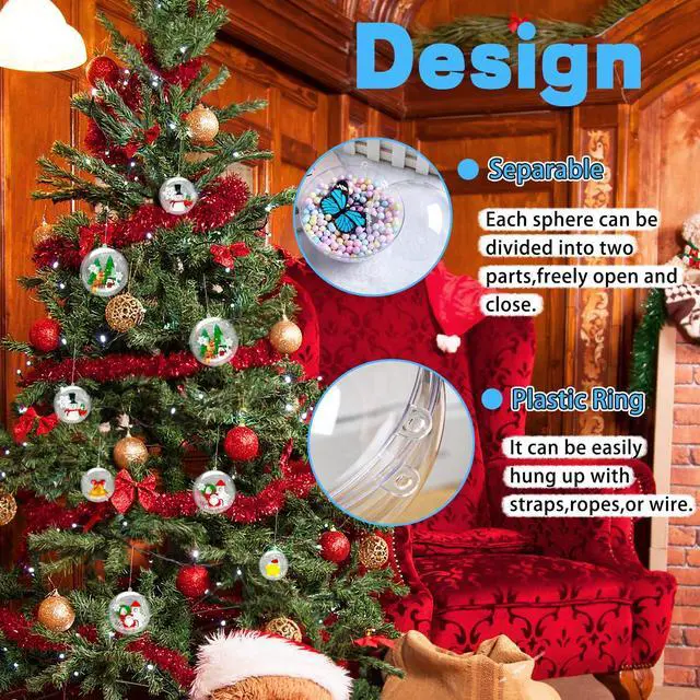 Alt view image 4 of 6 - 25 Set 50PCS Clear Plastic Fillable Ornaments,Transparent DIY Craft Ball,Clear DIY Christmas Ornament 5 Different Sizes for Wedding,Party,Home Decor