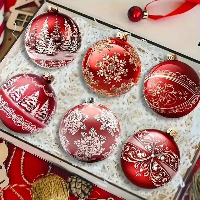 Alt view image 2 of 7 - 12Pcs Christmas Wooden Ornaments Red Gift Ball Tree Decorations Snowflake Xmas Trees Hanging Ornaments with Double Sided Printing Design Santa Decorations for Winter Holiday Party Home Supplies