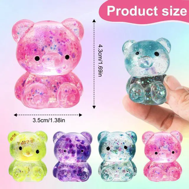 Alt view image 2 of 7 - 8 Pack Bear Squishy Toys, Glitter Colorful Sensory Stress Balls for Anxiety Relief, Squishy Balls Fidget Toys for Kids Adult, Squeeze Balls Bulk, Party Favors Goodie Bags Stuffer for Boys Girls