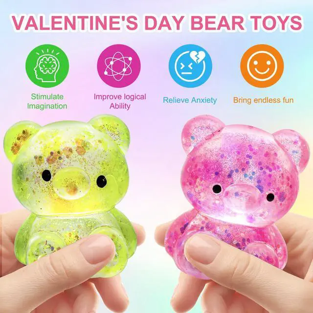 Alt view image 4 of 7 - 8 Pack Bear Squishy Toys, Glitter Colorful Sensory Stress Balls for Anxiety Relief, Squishy Balls Fidget Toys for Kids Adult, Squeeze Balls Bulk, Party Favors Goodie Bags Stuffer for Boys Girls