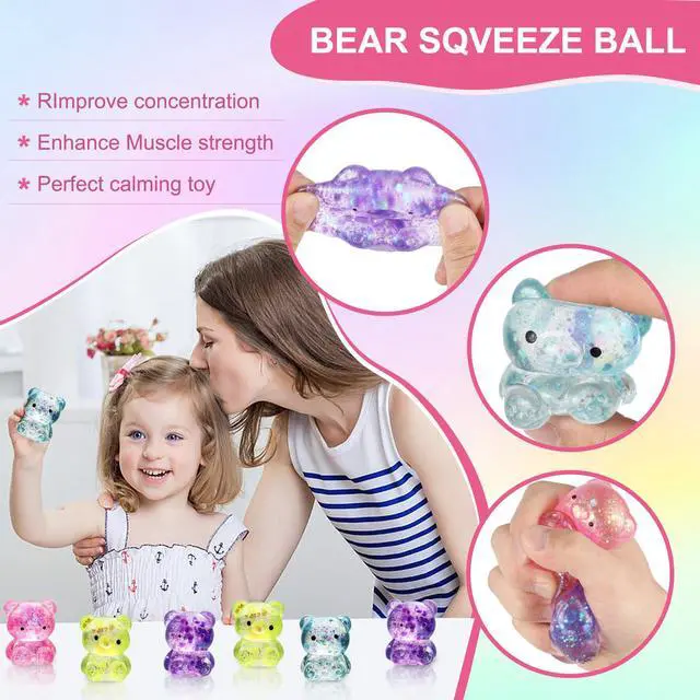 Alt view image 3 of 7 - 8 Pack Bear Squishy Toys, Glitter Colorful Sensory Stress Balls for Anxiety Relief, Squishy Balls Fidget Toys for Kids Adult, Squeeze Balls Bulk, Party Favors Goodie Bags Stuffer for Boys Girls