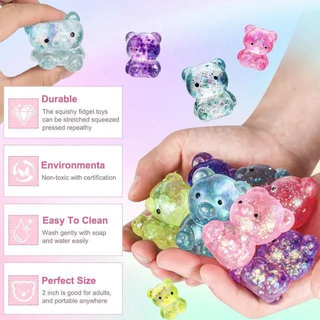 Alt view image 5 of 7 - 8 Pack Bear Squishy Toys, Glitter Colorful Sensory Stress Balls for Anxiety Relief, Squishy Balls Fidget Toys for Kids Adult, Squeeze Balls Bulk, Party Favors Goodie Bags Stuffer for Boys Girls