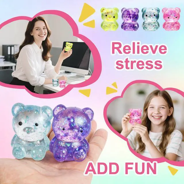 Alt view image 6 of 7 - 8 Pack Bear Squishy Toys, Glitter Colorful Sensory Stress Balls for Anxiety Relief, Squishy Balls Fidget Toys for Kids Adult, Squeeze Balls Bulk, Party Favors Goodie Bags Stuffer for Boys Girls
