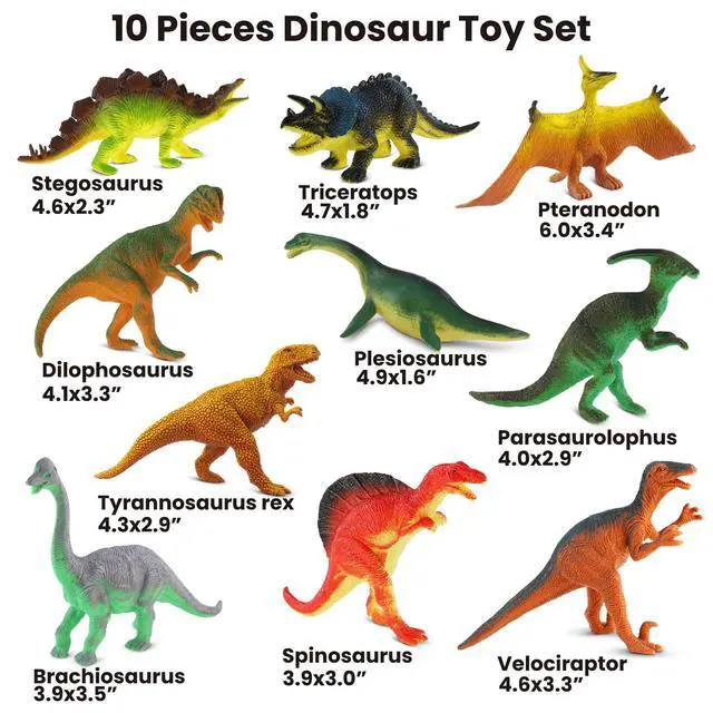 Alt view image 2 of 6 - Dinosaur Toys for Kids 3-5, 10 PCS Realistic Plastic Dinosaur Figure Toy Set Including T-Rex, Stegosaurus, Spinosaurus, Ideal Gift for Toddle