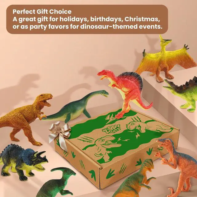 Alt view image 6 of 6 - Dinosaur Toys for Kids 3-5, 10 PCS Realistic Plastic Dinosaur Figure Toy Set Including T-Rex, Stegosaurus, Spinosaurus, Ideal Gift for Toddle