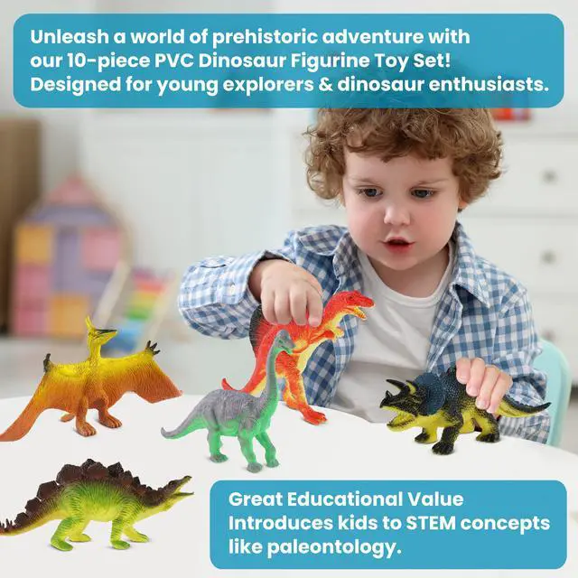 Alt view image 4 of 6 - Dinosaur Toys for Kids 3-5, 10 PCS Realistic Plastic Dinosaur Figure Toy Set Including T-Rex, Stegosaurus, Spinosaurus, Ideal Gift for Toddle