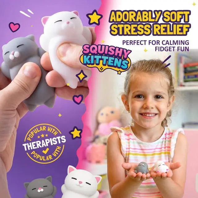 Alt view image 2 of 7 - Squishy Cat Set - 2" Soft Silicone Kawaii Kitties, Top Stress Relief Toy 2026 Unique Gifts for Teens Kids Women Men Adults Best Teenage Girls Teen Boy Tween Christmas Stocking Stuffers Idea