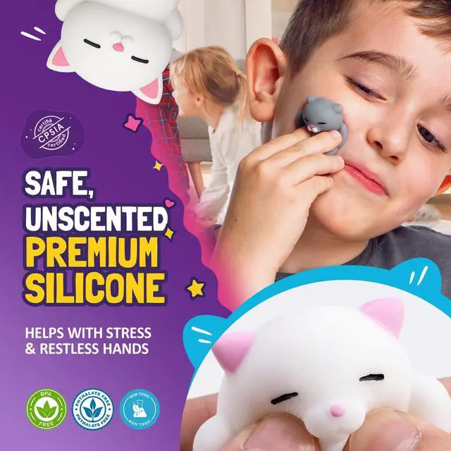 Alt view image 5 of 7 - Squishy Cat Set - 2" Soft Silicone Kawaii Kitties, Top Stress Relief Toy 2026 Unique Gifts for Teens Kids Women Men Adults Best Teenage Girls Teen Boy Tween Christmas Stocking Stuffers Idea