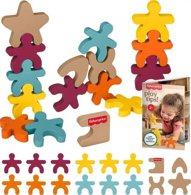 Main image of Wood Montessori Stacking Shapes Learning Activity | 16 Wooden Pieces + Expert Play Tips, American Montessori Society Seal of Excellence, Kids Ages 2+ Years