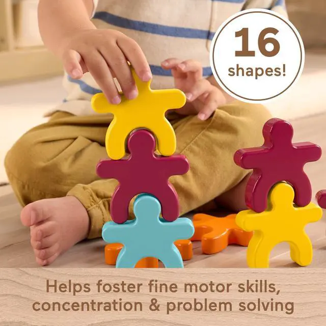 Alt view image 3 of 6 - Wood Montessori Stacking Shapes Learning Activity | 16 Wooden Pieces + Expert Play Tips, American Montessori Society Seal of Excellence, Kids Ages 2+ Years