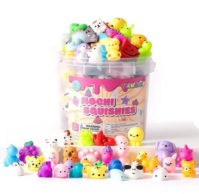 Main image of 25 Pack Squishy Toys, Mochi Squishy Animals for Kids, Kawaii Slow Rising Squishies, Cute Sensory Fidget Toys for Kids, Party Favors, Treasure Box Prizes, Classroom Prizes in Storage Bucket