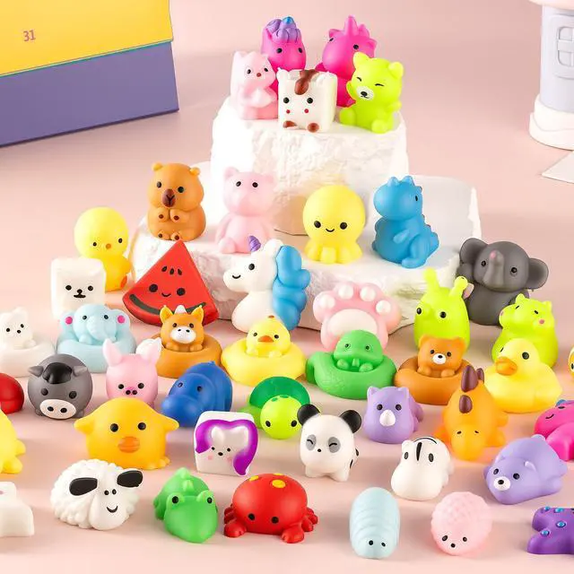 Alt view image 2 of 7 - 25 Pack Squishy Toys, Mochi Squishy Animals for Kids, Kawaii Slow Rising Squishies, Cute Sensory Fidget Toys for Kids, Party Favors, Treasure Box Prizes, Classroom Prizes in Storage Bucket