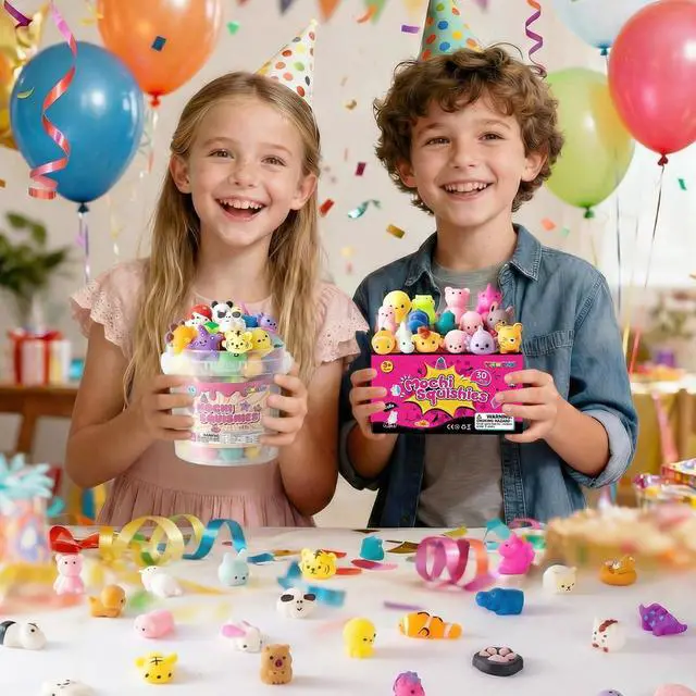 Alt view image 6 of 7 - 25 Pack Squishy Toys, Mochi Squishy Animals for Kids, Kawaii Slow Rising Squishies, Cute Sensory Fidget Toys for Kids, Party Favors, Treasure Box Prizes, Classroom Prizes in Storage Bucket
