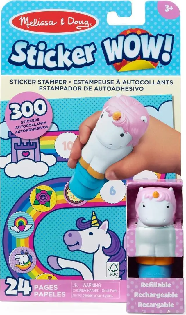 Main image of Sticker Wow! 24-Page Activity Pad and Sticker Stamper, 300 Stickers, Arts and Crafts Fidget Toy Collectible Character Unicorn Creative Play Travel Toy for Girls and Boys 3+