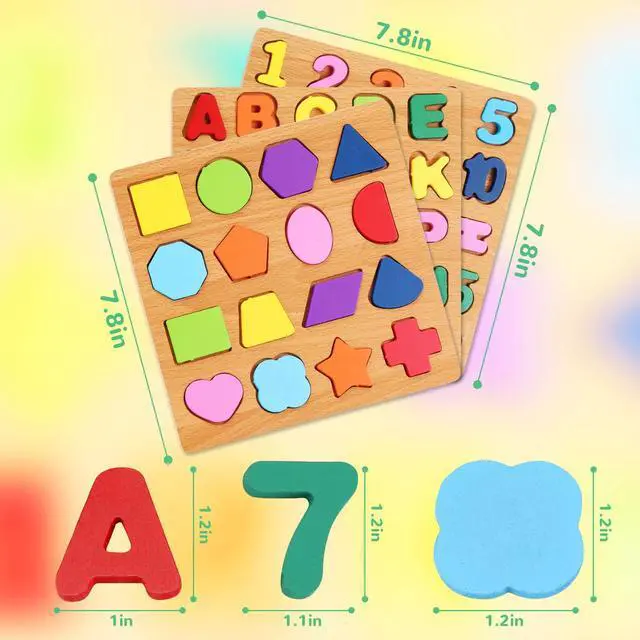 Alt view image 2 of 7 - Alphabet Wooden Puzzles for Toddlers 3-5, Pack of 3 ABC, Number and Shape Puzzle, Preschool Educational Learning Toys with Puzzle Board & Letter Blocks for Girls Boys Ages 3 4 5 Years Old