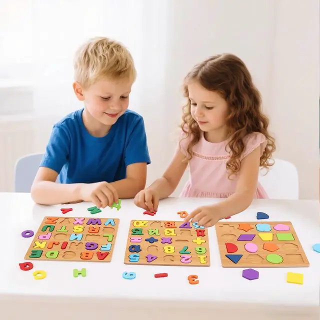 Alt view image 3 of 7 - Alphabet Wooden Puzzles for Toddlers 3-5, Pack of 3 ABC, Number and Shape Puzzle, Preschool Educational Learning Toys with Puzzle Board & Letter Blocks for Girls Boys Ages 3 4 5 Years Old