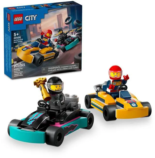 Main image of City Go-Karts and Race Drivers Toy Playset, 2 Driver Minifigures, Racing Vehicle Car Toys, Fun Race Car Toy Gift for Kids Aged 5 and Up, 60400