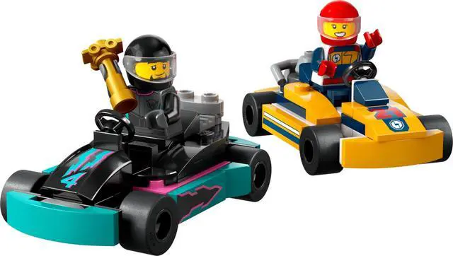 Alt view image 5 of 6 - City Go-Karts and Race Drivers Toy Playset, 2 Driver Minifigures, Racing Vehicle Car Toys, Fun Race Car Toy Gift for Kids Aged 5 and Up, 60400