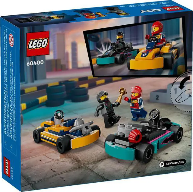 Alt view image 6 of 6 - City Go-Karts and Race Drivers Toy Playset, 2 Driver Minifigures, Racing Vehicle Car Toys, Fun Race Car Toy Gift for Kids Aged 5 and Up, 60400