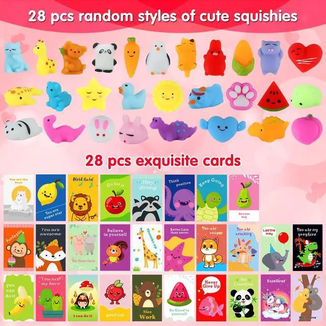 Alt view image 3 of 7 - Toys for Kids, 28 Pack Mini Mochi Squishies and Cards | Soft Fidget Toys Goodie Bag Stuffers Party Favors for Kids Treasure Box Classroom Prizes