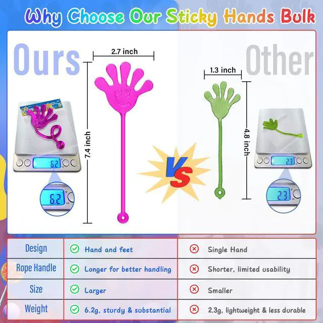 Alt view image 3 of 7 - Sticky Hands Bulk 30 PCS Party Favors for Kids 4-8,8-12 Year Stretchy Sticky Hand Feet Goodie Bags Stuffers for Kids Classroom Prizes Back to Schoo Gifts for Student Birthday Trinkets Slap Hand