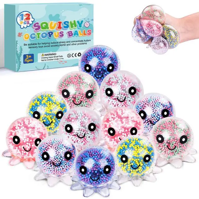 Main image of 12 Pack Fidget Stress Balls for Adults, Cute Octopus Stress Ball | Features a soft, squeezable texture, Bulk Squishy Squeeze Ball Toys Set for Classroom Prizes and Birthday Party Favors
