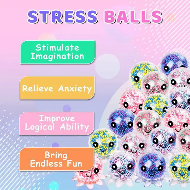 Alt view image 3 of 7 - 12 Pack Fidget Stress Balls for Adults, Cute Octopus Stress Ball | Features a soft, squeezable texture, Bulk Squishy Squeeze Ball Toys Set for Classroom Prizes and Birthday Party Favors