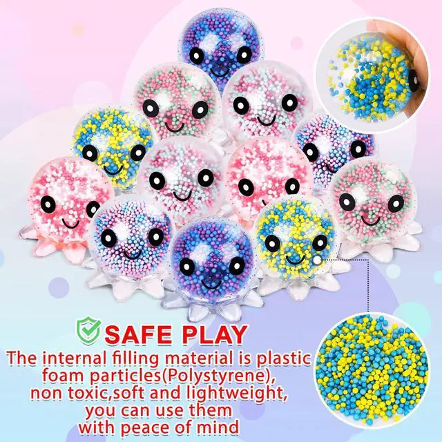 Alt view image 2 of 7 - 12 Pack Fidget Stress Balls for Adults, Cute Octopus Stress Ball | Features a soft, squeezable texture, Bulk Squishy Squeeze Ball Toys Set for Classroom Prizes and Birthday Party Favors