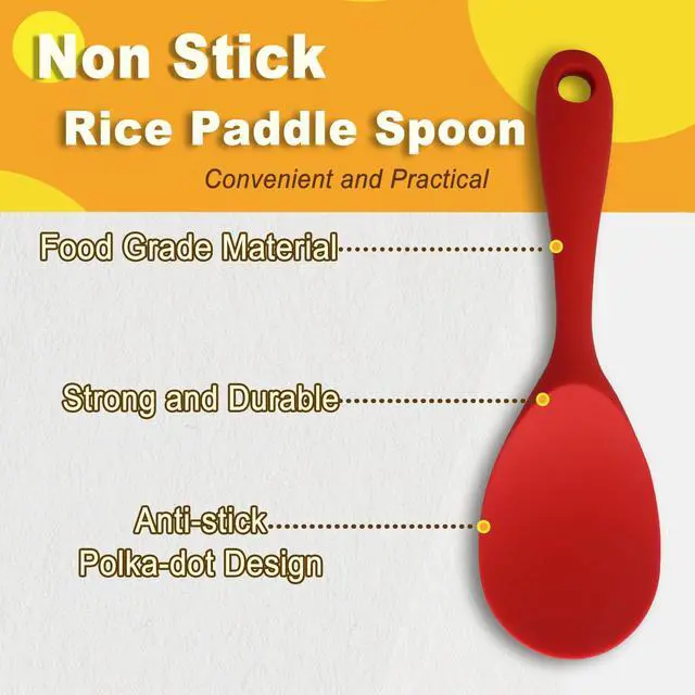 Alt view image 3 of 7 - 2-Piece Silicone Heat-Resistant Rice Paddle Spoon, 8.8 Inch, Red | Food-Grade Silicone, BPA Free, Heat Resistant Up To 446°F, Hanging Hole For Storage, Effortless Serving, Easy To Clean