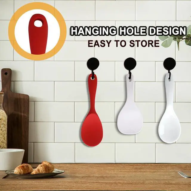 Alt view image 6 of 7 - 2-Piece Silicone Heat-Resistant Rice Paddle Spoon, 8.8 Inch, Red | Food-Grade Silicone, BPA Free, Heat Resistant Up To 446°F, Hanging Hole For Storage, Effortless Serving, Easy To Clean
