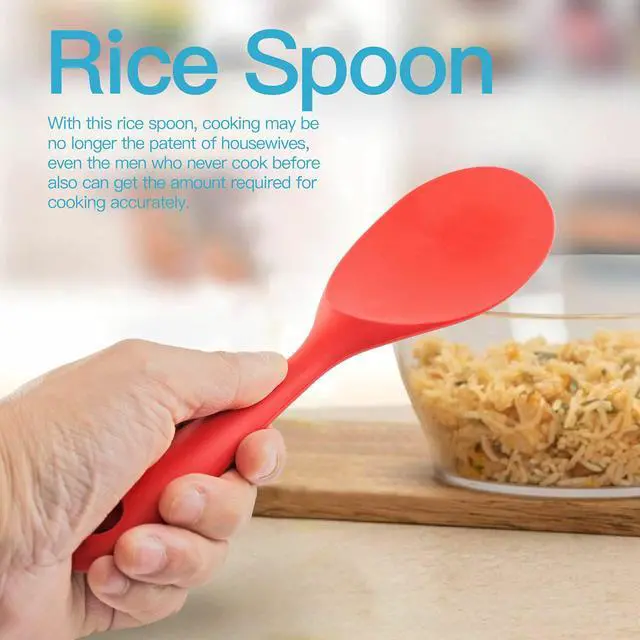 Alt view image 2 of 7 - 2-Piece Silicone Heat-Resistant Rice Paddle Spoon, 8.8 Inch, Red | Food-Grade Silicone, BPA Free, Heat Resistant Up To 446°F, Hanging Hole For Storage, Effortless Serving, Easy To Clean