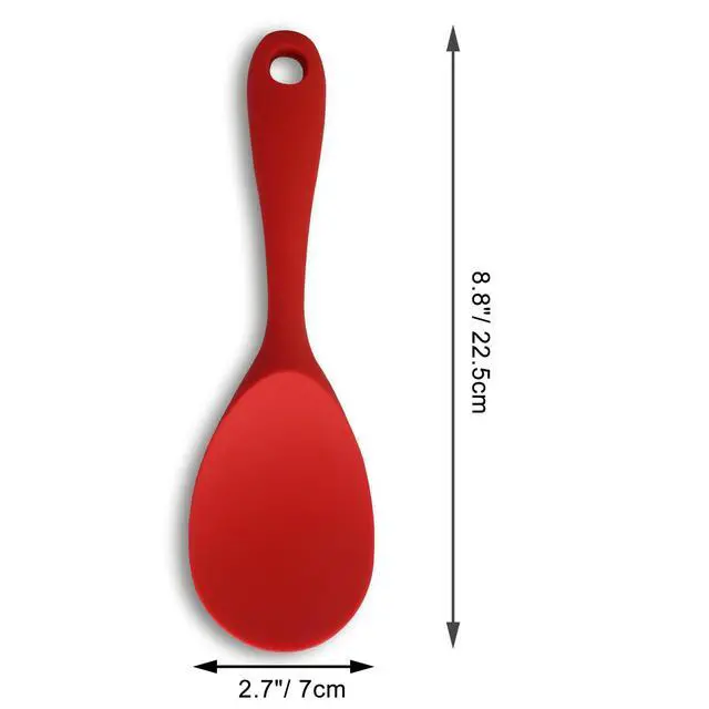 Alt view image 4 of 7 - 2-Piece Silicone Heat-Resistant Rice Paddle Spoon, 8.8 Inch, Red | Food-Grade Silicone, BPA Free, Heat Resistant Up To 446°F, Hanging Hole For Storage, Effortless Serving, Easy To Clean