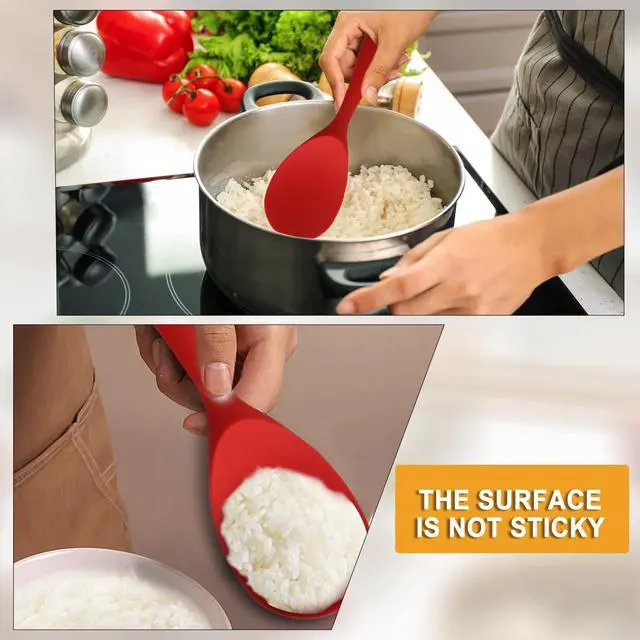 Alt view image 7 of 7 - 2-Piece Silicone Heat-Resistant Rice Paddle Spoon, 8.8 Inch, Red | Food-Grade Silicone, BPA Free, Heat Resistant Up To 446°F, Hanging Hole For Storage, Effortless Serving, Easy To Clean