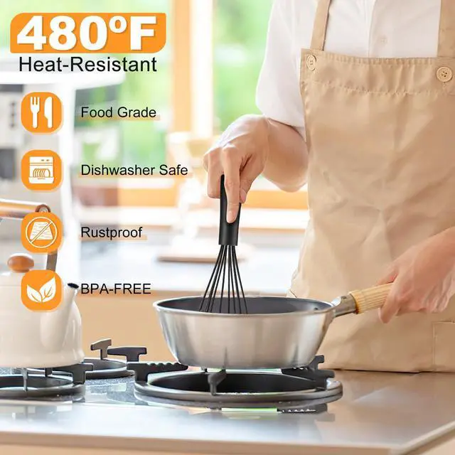 Alt view image 2 of 7 - Silicone Whisk,Heat Resistant Non Scratch Whisks Set of 3,Stainless Steel & Silicone Wisk for Cooking,Kitchen Whisk For Nonstick Cookware,Balloon Egg Whisk Perfect for Blending,Beating,Frothing-Black